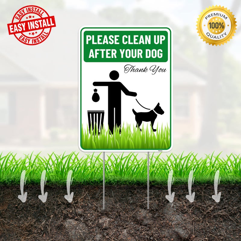 Venicor 2PC Clean Up After Your Dog Sign with Stakes, 9 Inches by 12 Inches - Corrugated Plastic - Please Pick Up Your Dog Poop Yard Grass Lawn Sign - Image 4